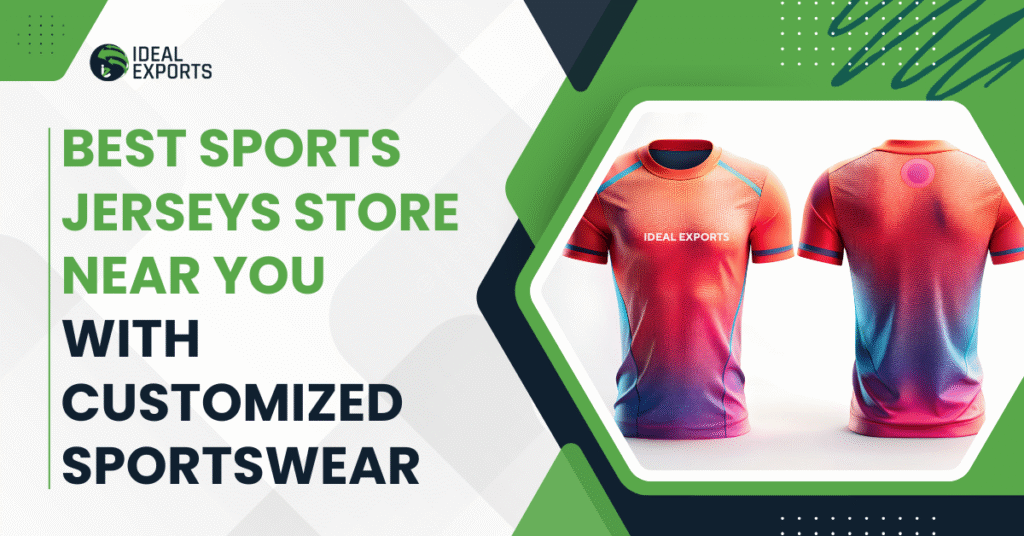 Best sports jerseys store near you with customized sportswear – Ideal Exports International showcasing colorful custom sports jersey front and back design
